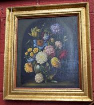 Dutch school (19th century) Still Life, Flowers in a Vase, within a feigned arch oil on canvas,
