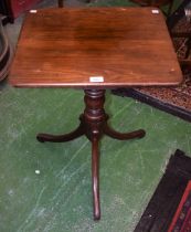 A 'George III' oak occasional table, rounded rectangular top, ring turned column, triform base,