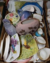 Doreen Bates hand painted studio pottery, including rectangular twin handle tray,