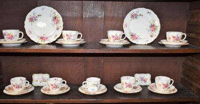 A Royal Crown Derby Posies pattern part tea set, comprising nine cups,