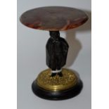 A parcel-gilt and dark patinated bronze and agate figural miniature table, circular top,