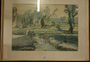 Fred Sawyer Gentle Lowland River signed, watercolour, 38.5cm x 53.