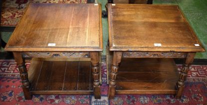 A pair of 17th century style oak lamp tables,