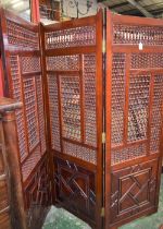 A contemporary Moorish/Egyptian style mashrabiya type three-fold screen,