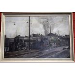 E Taylor Locos at Willesden signed, oil on board,