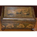 A 19th century pen work sarcophagus work box,