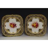 A pair of Royal Worcester shaped square side plates, pained by E Townsend, signed,