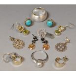 Jewellery - five pairs of silver mounted earrings;