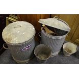 Salvage - Two galvanized dustbins and covers; three galvanized buckets; a sink; a yoke;