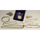 Jewellery - a Buckingham Palace silver pendant; necklace; marcasite brooch;