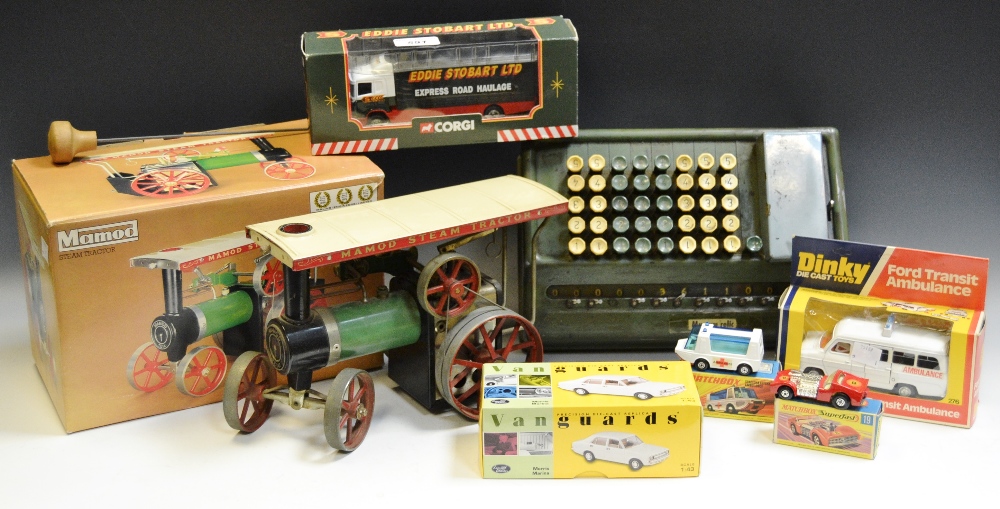 A Mamod steam tractor TE 1a, boxed; Matchbox Stretcha Fetcha ambulance,