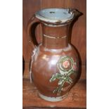 A large stoneware jug, by Stanislas Reychan, salt glazed in shades of brown, pink and green,