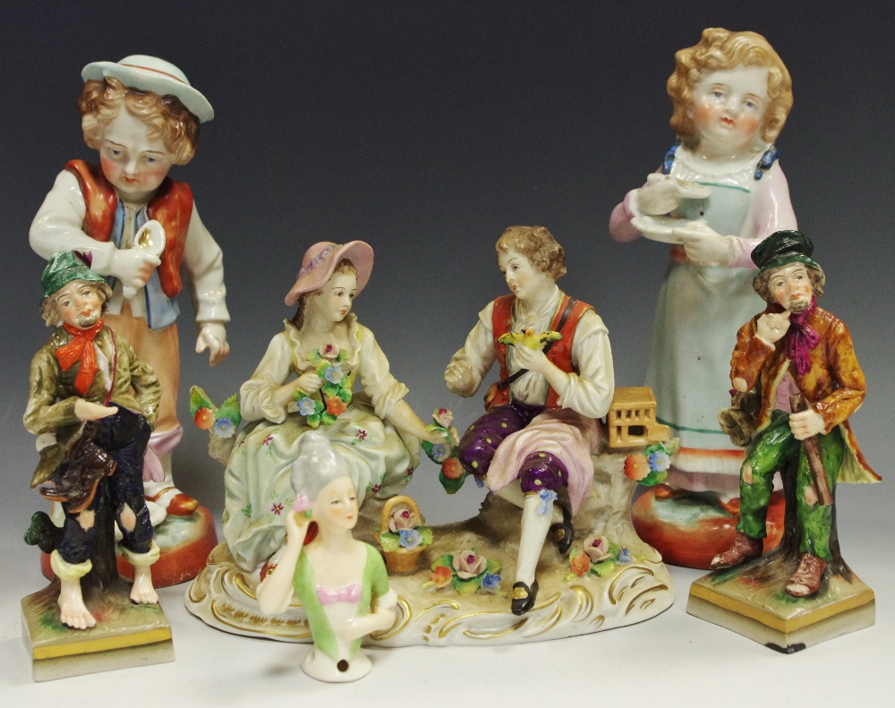 Continental figures - a Sitzendorf figure group, courting couple,