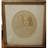 English School (mid 19th century) Sisters watercolour and pencil, oval,