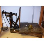 A 19th century scales, oak framed, dove tailed joints,