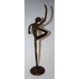 A Hagenauer style bronze figure, Dancing Girl, moulded base, later marked Lorenzl,