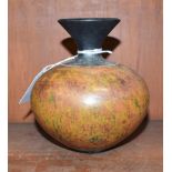 An earthenware ovoid vase, Anita Hoy, oxidised copper lustre body, 14cm high,