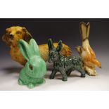 Ceramics - a Sylvac rabbit; a large model of a dog; a similar donkey;