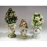 A matched pair of early Derby Patch Mark cartouche-shaped floral cornucopias,