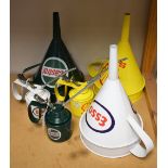 A reproduction metal fuel funnel, advertising Esso; others,