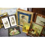 A Victorian woolwork by E A Wyatt dated 1853; two John Fullwood etchings signed in pencil;