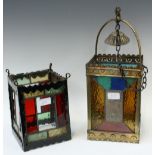 An Edwardian stained glass lantern,