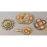 Jewellery - five Victorian micro mosaic brooches,