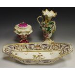 A Chamberlain Worcester boat shaped dish, decorated with white rose and sprigs,