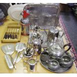 Platedware - Civic tea service comprising teapot, milk sugar ad tray; flatware; soda siphon etc.