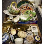 Ceramics - a mossware basket; a Coalport cream jug; a Mason's plate;