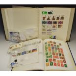 Philately - 2 schoolboy stamp albums containing Penny Reds and stamps from around the world, etc.