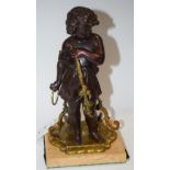 French School, a parcel-gilt and dark patinated bronze, of a young girl holding a flowering branch,