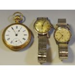 A Pan American gold plated pocket watch; Ingersol wrist watch;