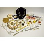 Costume jewellery including necklaces, earrings, coin bracelet, cufflinks, pearl earrings etc.