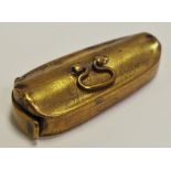A 19th century brass novelty vesta case, as a violin case, inscribed in wrigglework G Sewell,