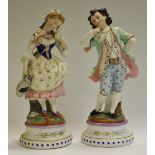 A Pair of French porcelain figures, courting couple in 17th century dress, impressed T and M, 330 c.