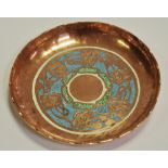 An Arts and Crafts copper and champleve enamel dish