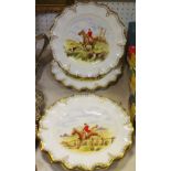A set of six Royal Crown Derby wavy edged hunting plates