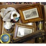 Boxes and objects - a local free masonry pewter tankard; miners lamp; rules;