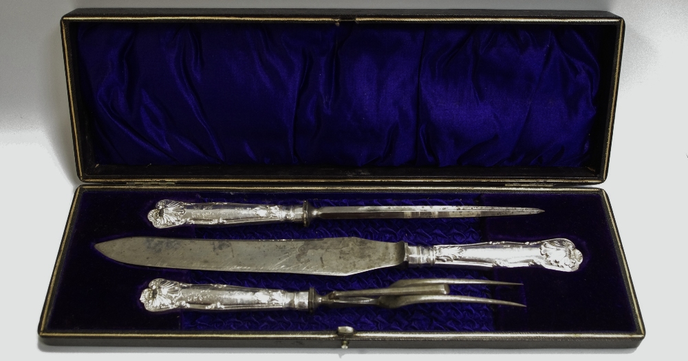 A silver hafted carving set in case