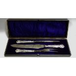 A silver hafted carving set in case