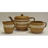 A Royal Doulton Lambeth Silcon Ware tea set, comprising teapot, sugar bowl and milk jug,