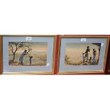Suzanne de Brath A pair, African Tribal Families signed, watercolours,