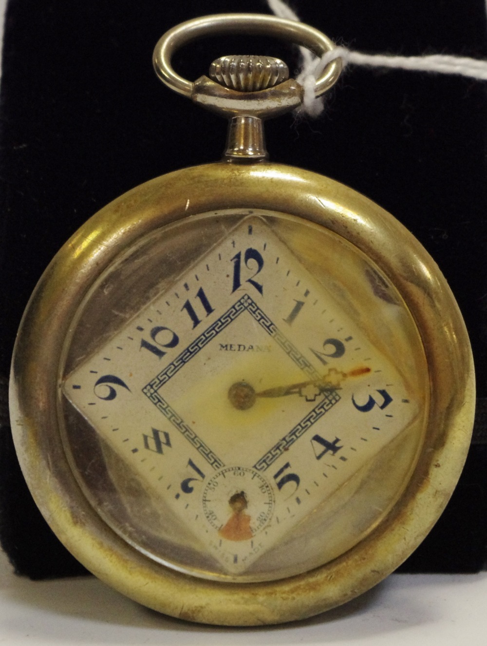 A Medana Art Deco pocket watch, inset face with subsidiary seconds dial, Arabic numerals,