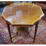 A Sheraton Revival Edwardian shaped octagonal occasional table, satinwood inlay, shaped undertier,