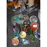 Glassware - a large clear glass splash vase; paperweights, Mdina, bubble inclusion, dolphin,