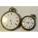 A French silver lady's open faced pocket watch;