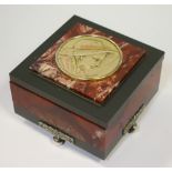 An Art Deco style French rouge marble and agate square box and cover,