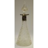 An Edwardian silver mounted hobnail-cut clear glass conical spirit decanter,