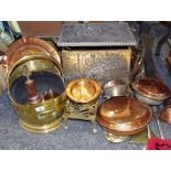 Copper and Brassware - a brass coal scuttle, log bin, am pan, trivet,